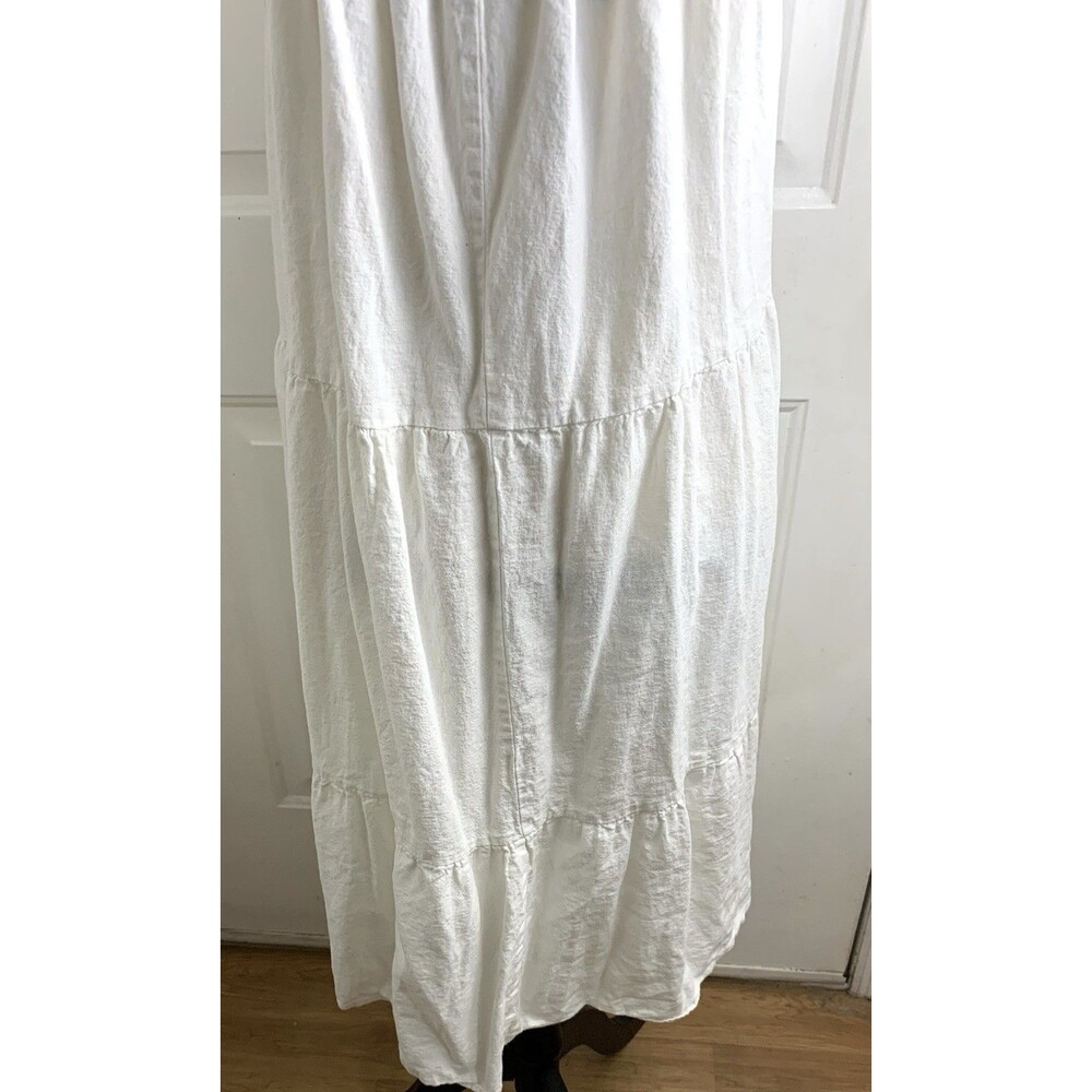 4Our Dreamers Dress M White Ruffle Sleeve Midi Linen Blend Sundress FLAW - Picture 8 of 12